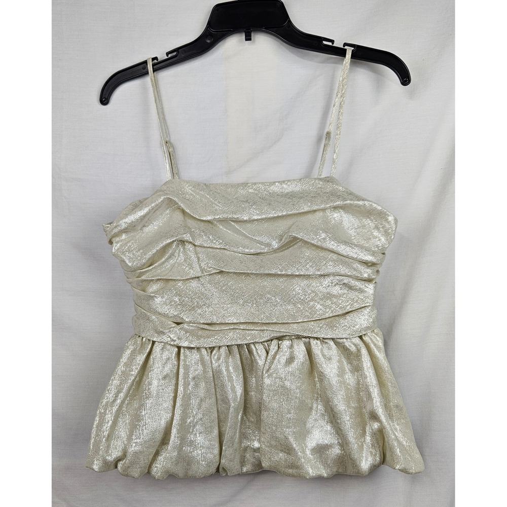 A New Day Womens Metallic Gold Peplum Camisole Top Smocked Back Gold Medium